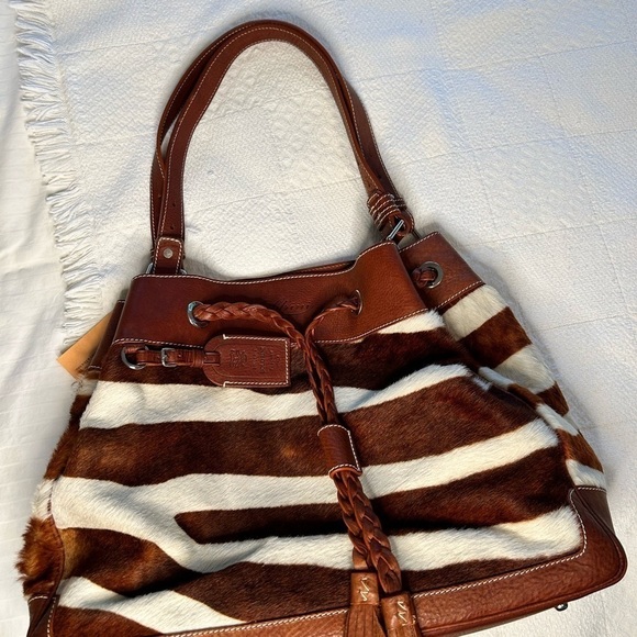 Dooney & Bourke X Boldrini Selleria Bag Italian Leather Brown White Zebra NWT - Picture 7 of 16